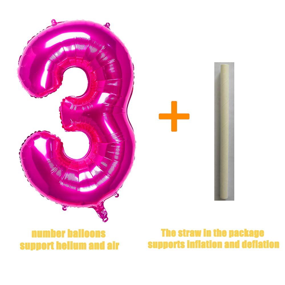 32 Inch Pink Number 3 Balloons Foil Ballon Digital Birthday Party Decoration Supplies (Pink Number 3 Balloon)