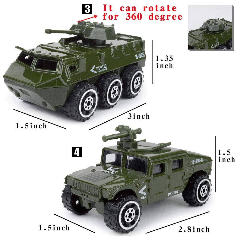 23 Pack Die-cast Military Vehicles Sets,6 Pack Assorted Alloy Metal Army Models Car Toys,16 Pack Soldier Army Men,1 Playmat,Mini