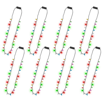 Christmas Necklace Accessories, 8Pcs Light Up Christmas Necklaces, Glow Christmas Bulb Necklaces Boys Girls, 3 Modes Colorful Li