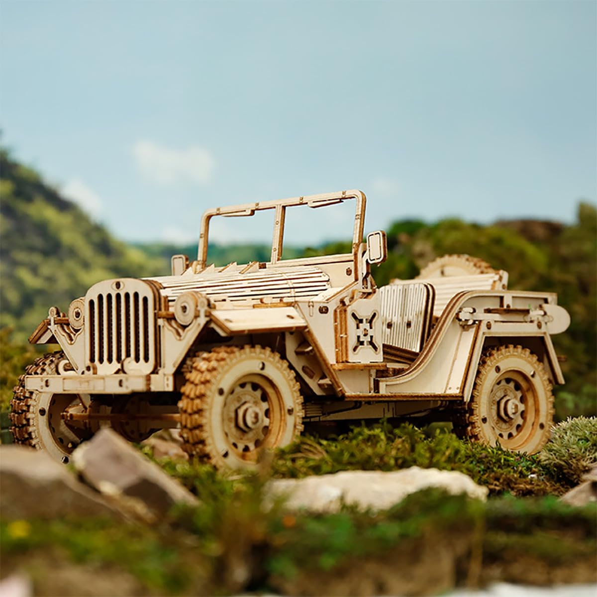 RoWood Model car Kit to Build, 3D Wooden Puzzle for Adults & Teens, DIY Scale Mechanical Vehicle Model Craft Kits - Army SUV