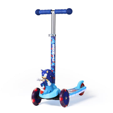 Sonic The Hedgehog 3D Kick Scooter For Kids, Self-Balancing 3 Wheeled Light Up Scooter With Extra Wide Anti-Slip Deck, Rear Brak