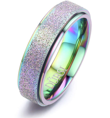 DURSI Spinner Ring for Women Mood Ring for Kids Fashion Stainless Steel Fidget Ring for Anxiety Sand Blast Finish (Chameleon 6mm