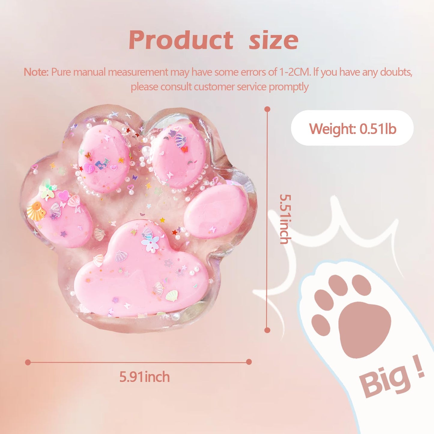 Taba Giant Paw Squishy For Kids Adults, Big Furry Cat Paw Squishy Toys For Stress Relief, Super Soft Squeeze Fidget Toys (Clear&