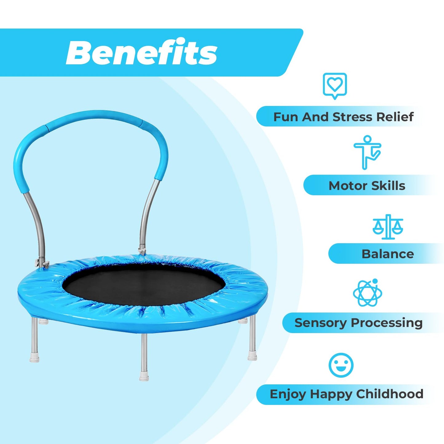 36 Inch Kids Trampoline: Mini Trampoline With Handle Indoor Outdoor Use, Toddler Small Fitness Rebounder