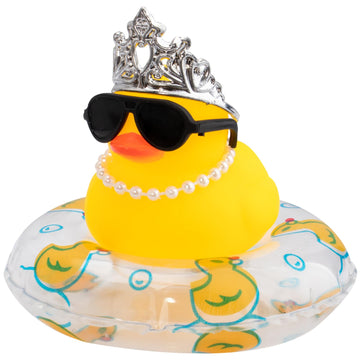 wonuu Car Duck Rubber Duck Car Ornaments Duck Car Dashboard Decorations with Cute Headband Swim Ring Necklace Sunglasses  C-Male Crown&Pearl Chain