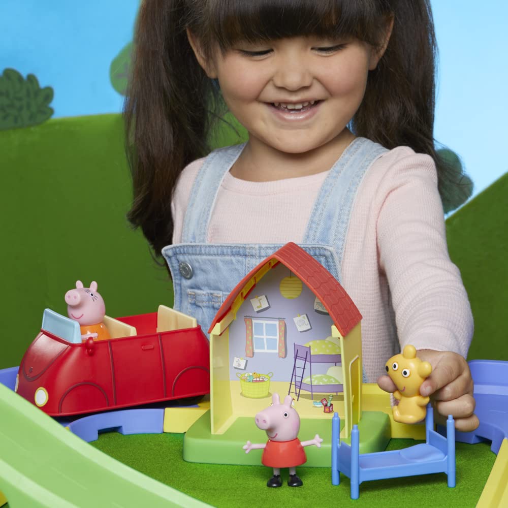 Peppa Pig All Around Peppa’s Town Playset with Car Track, Multi-Color, Standard Size, Model F4822, Preschool Toys for 3+ Years