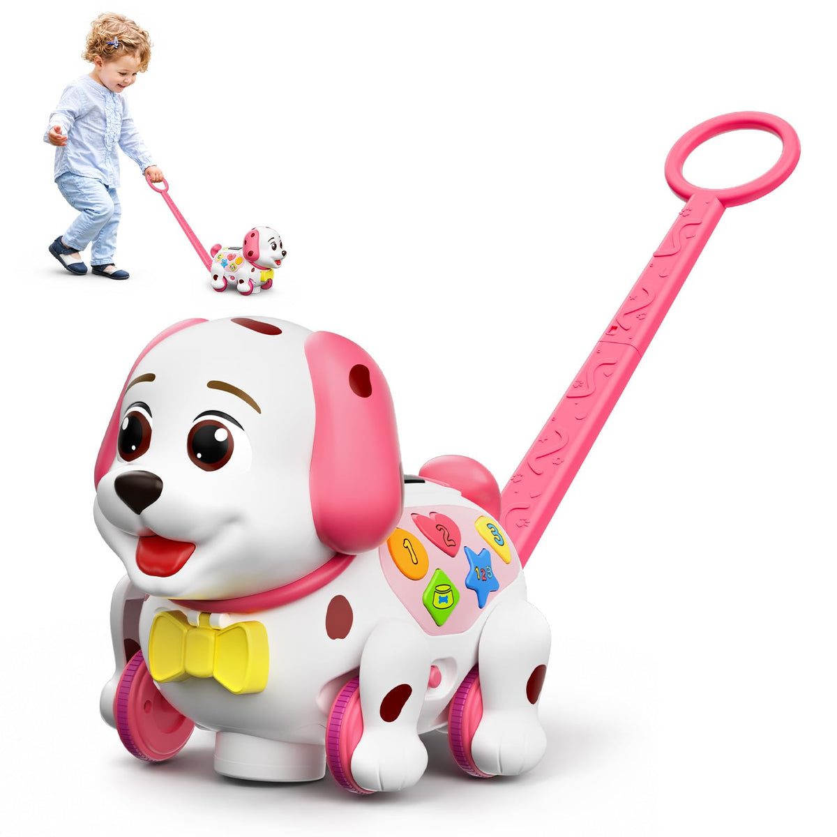 Musical Moving Puppy Toy for 1 Year Old Girls Gifts, Interactive Push Toy for 2 Year Old Girls, Eductional Birthday Gifts for 1