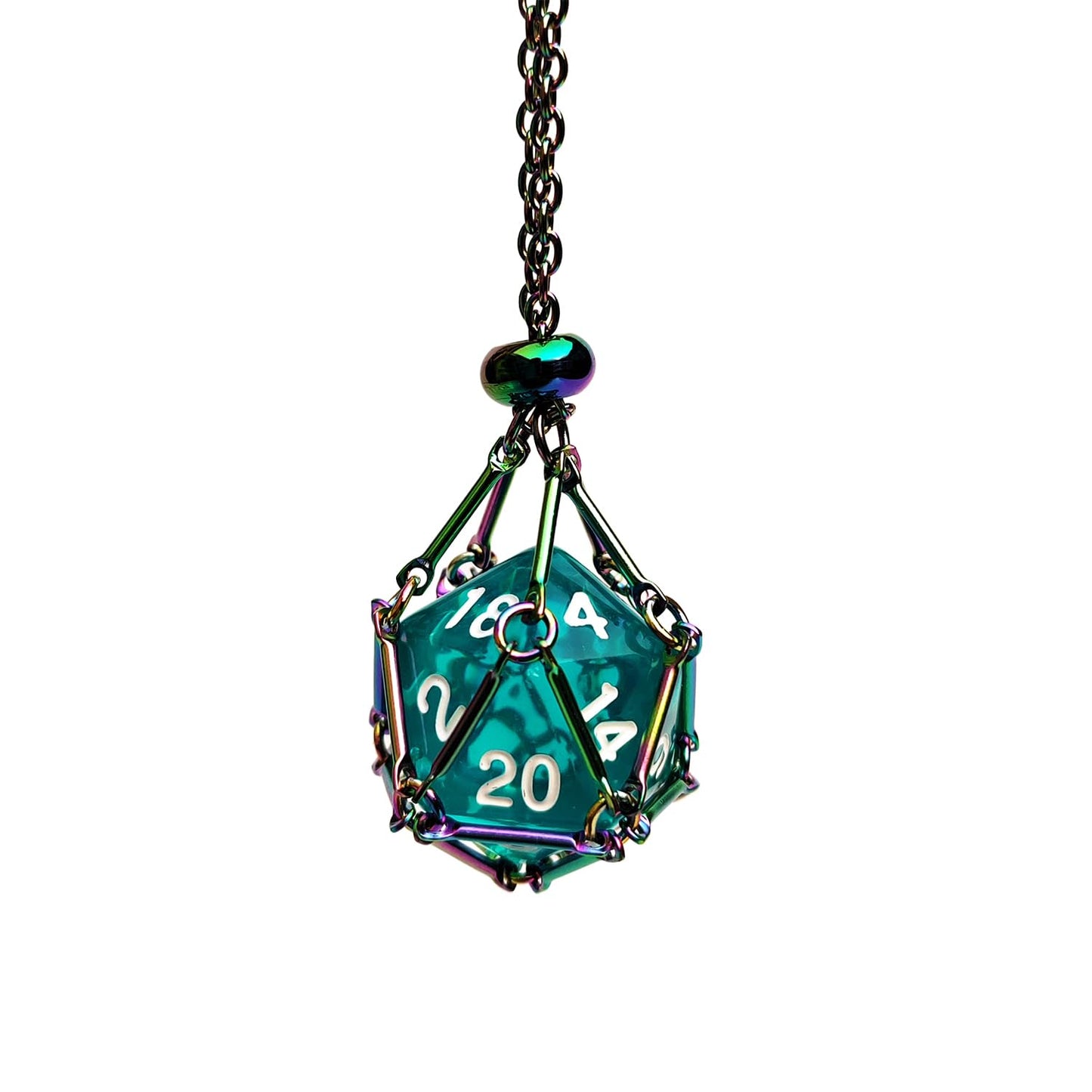 Interchangeable D20 Dice Holder Necklace - Rainbow Empty Cage - DND Gift
