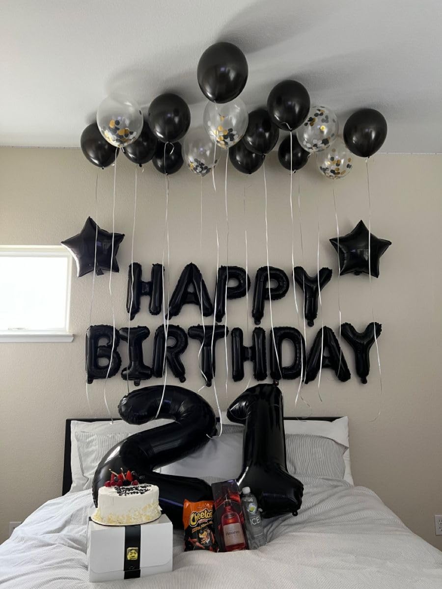 Iwerp Black 40 Inch Number Balloon, 6Th Birthday Decorations For Girl And Boy, Unisex, Reusable, Self-Sealing, Gold Accents, Par