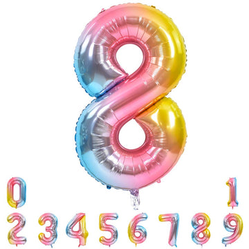 Toniful 40 Inch Rainbow Large Numbers Balloons 0-9, Number 8 Digital 8 Helium Balloons, Foil Mylar Big Number Balloons For Birth