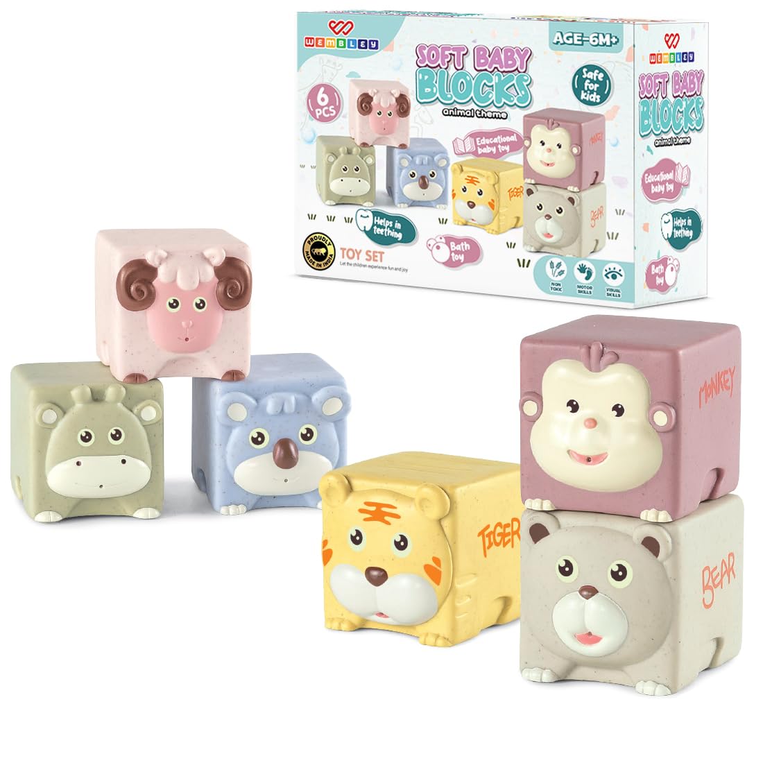 Wembley Soft Baby Bath Set 6 Pcs Squeezable Floating Animal Toy For Kids Safe BpaFree Educational Sensory Play Supports Motor S