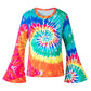 Iwalue 60S 70S Outfits Hippie Kid Girls Costume Set Disco Rainbow Boho Flared Pants Accessories Set(Rainbow,11-12 Years)