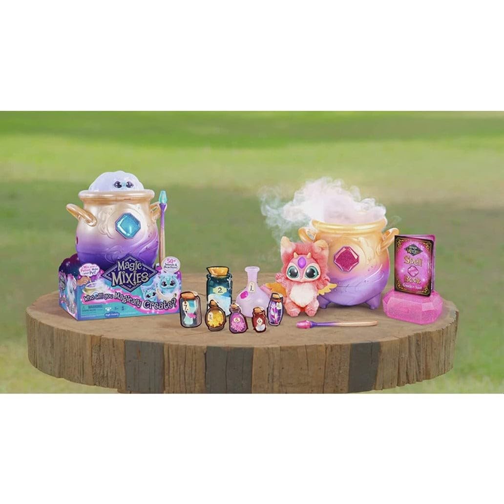 Cream Tea Magic Mixies Magical Misting Cauldron with Interactive 8 inch Pink Plush Toy and 50+ Sounds and Reactions, Multicolor