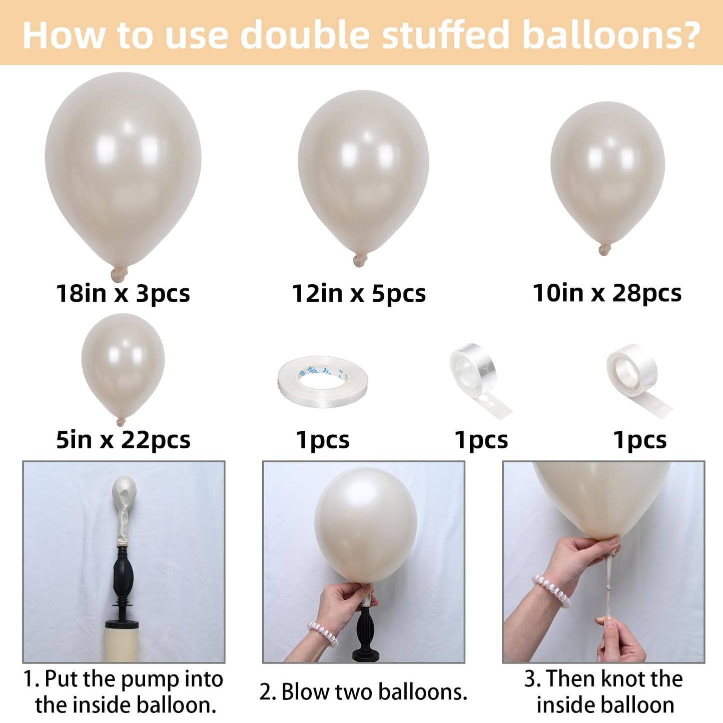 Pearl White Sand Balloons Pearl Beige Balloons Garland Arch Double-Stuffed White Balloon Different Sizes 18/12/10/5Inch 61Pcs Iv