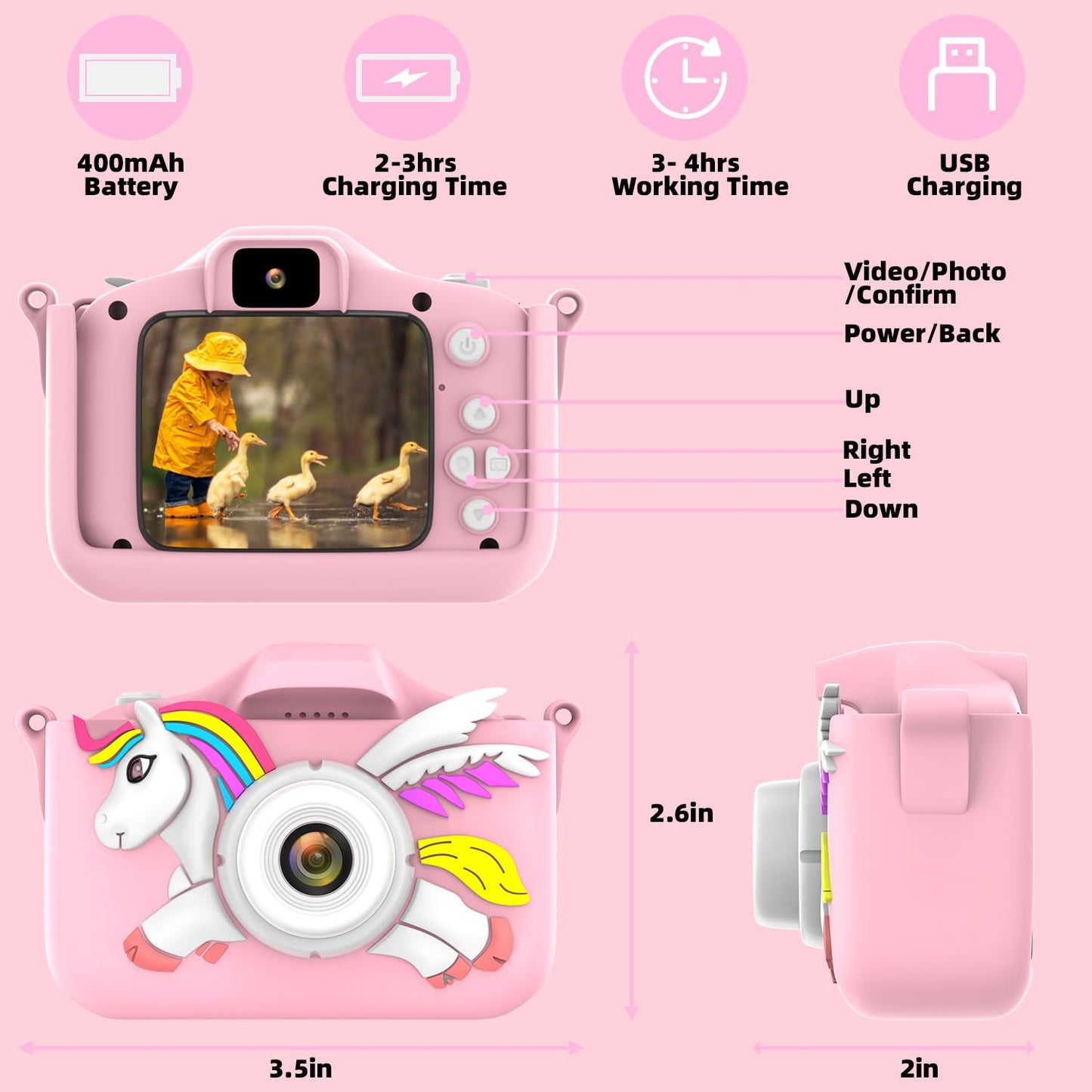 Kids Camera For Girls Boys Toddlers Childrens Age 3-8 Digital Selfie With 64Gb Card For Son Daughter Grandson Granddaughter Chri