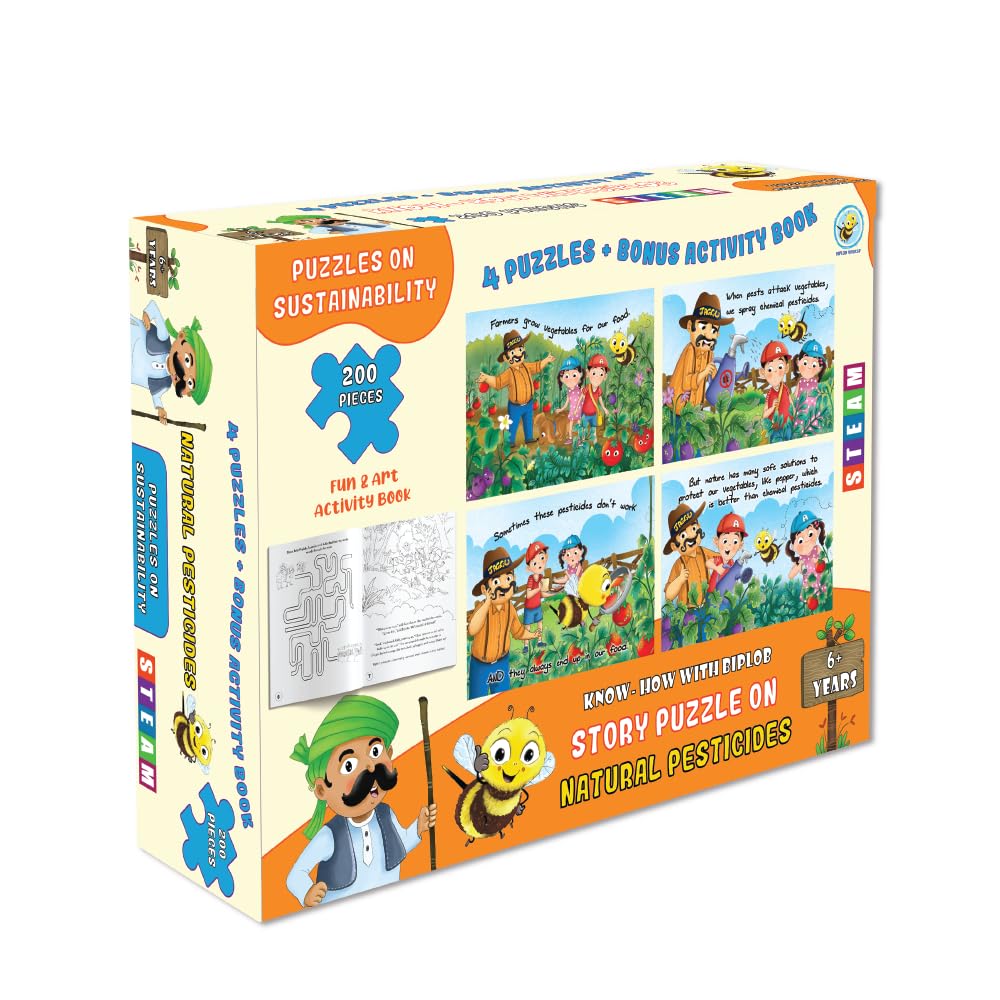 Educational StoryBased Puzzle Set for Kids | 4 Jigsaw Puzzles & 1 Activity Book on Natural Pesticides | S.T.E.A.M Learning: Sus