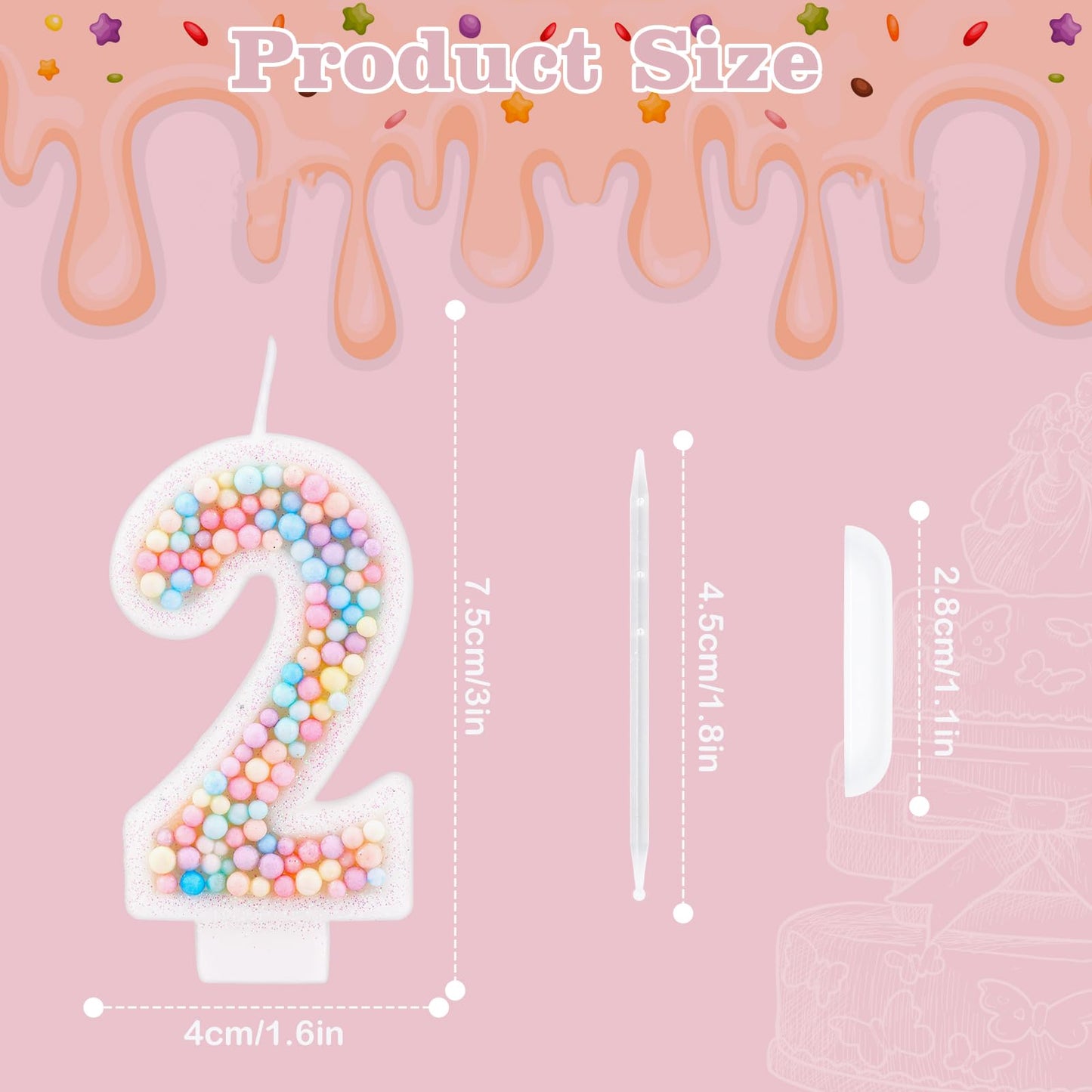 Birthday Candles, 0-9 Number Macaron Cake Candles Glitter Cake Topper Decorations for Wedding Anniversary Birthday Party (2)
