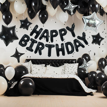 Toniful 35Pcs Black Happy Birthday Decorations Kit 16 Inch Happy Birthday Balloon Banner With Star Balloons Mylar Foil Birthday