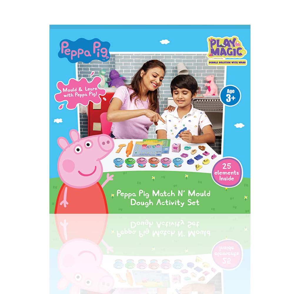 PlayMagic Peppa Pig Soft Dough Match N Mould Cube Activity Set with Moulding Lid|Pack of 6 Tubs 50gm Each |Water Based Dough|Ar