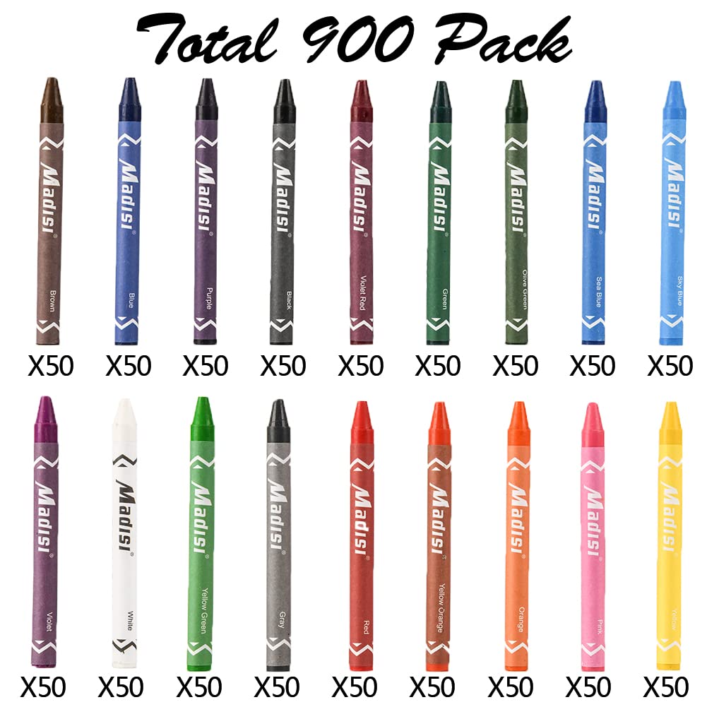 Madisi Crayon Bulk pack, Regular Size, 18 Colors, 900 Count
