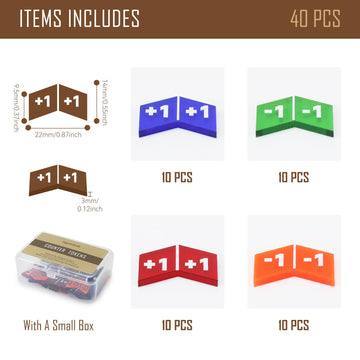 40Pcs Colorful Mtg Life Counter Tokens, Magic Plus 1 Counters Token Creature Stats Or Loyalty Counters For Mtg Ccg Card Gaming A