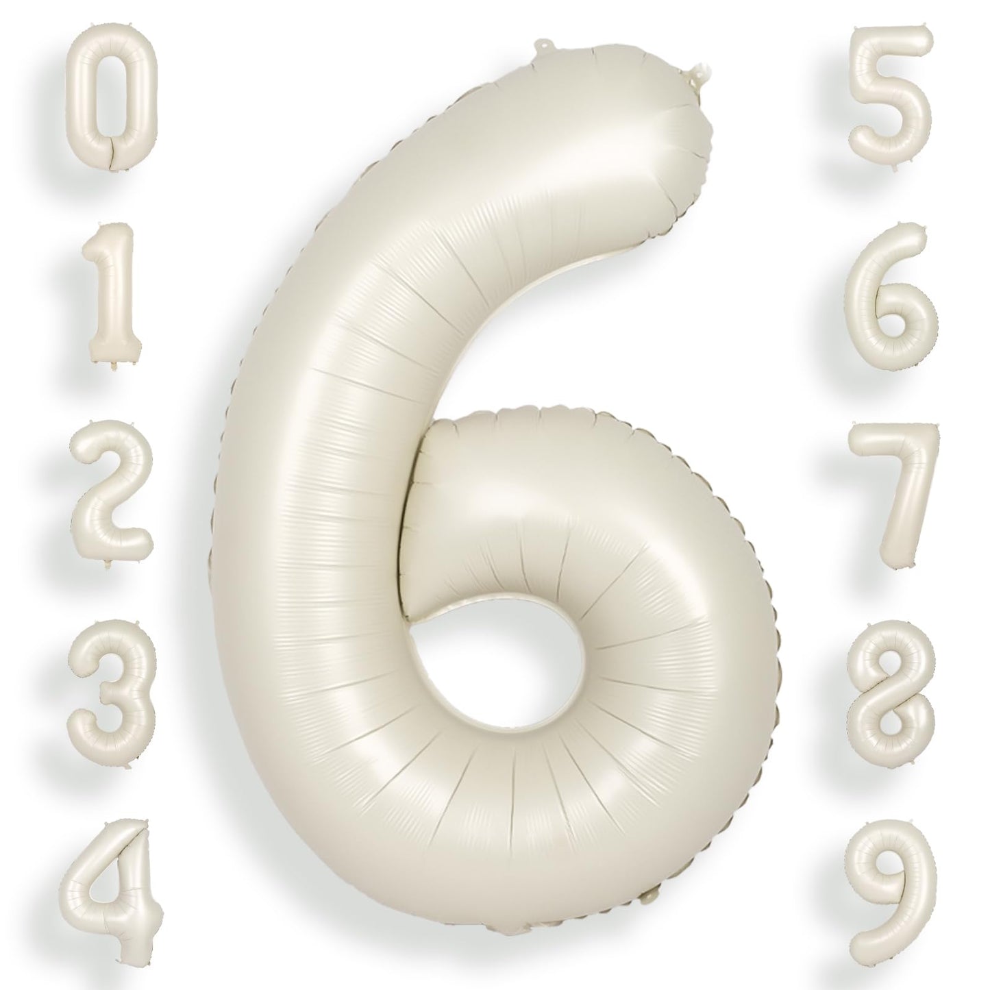 Suwen Cream White 40 Inch Number Balloon 6, Safe Material, Jumbo Mylar Birthday Party Decorations For Boy Or Girl Anniversary Pa