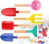 UMUACCAN 6 Piece Kids Beach Tools,Children Beach Sand Toys, Made of Metal with Sturdy Wooden Handle,Safe Beach Gardening Set,Spo