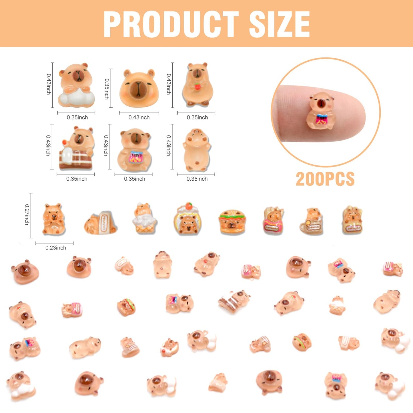 WOZADU 200 PCS Mini Resin Capybara Figurines for Crafts Luminous Tiny Resin Animal Miniature Things for Dollhouse Fairy Garden Micro Landscaping Decoration Cake Toppers Decor