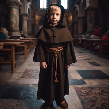 Vzqi Medieval Monk Robe For Kids Renaissance Priest For Boy Halloween Cosplay Costume Cloak S