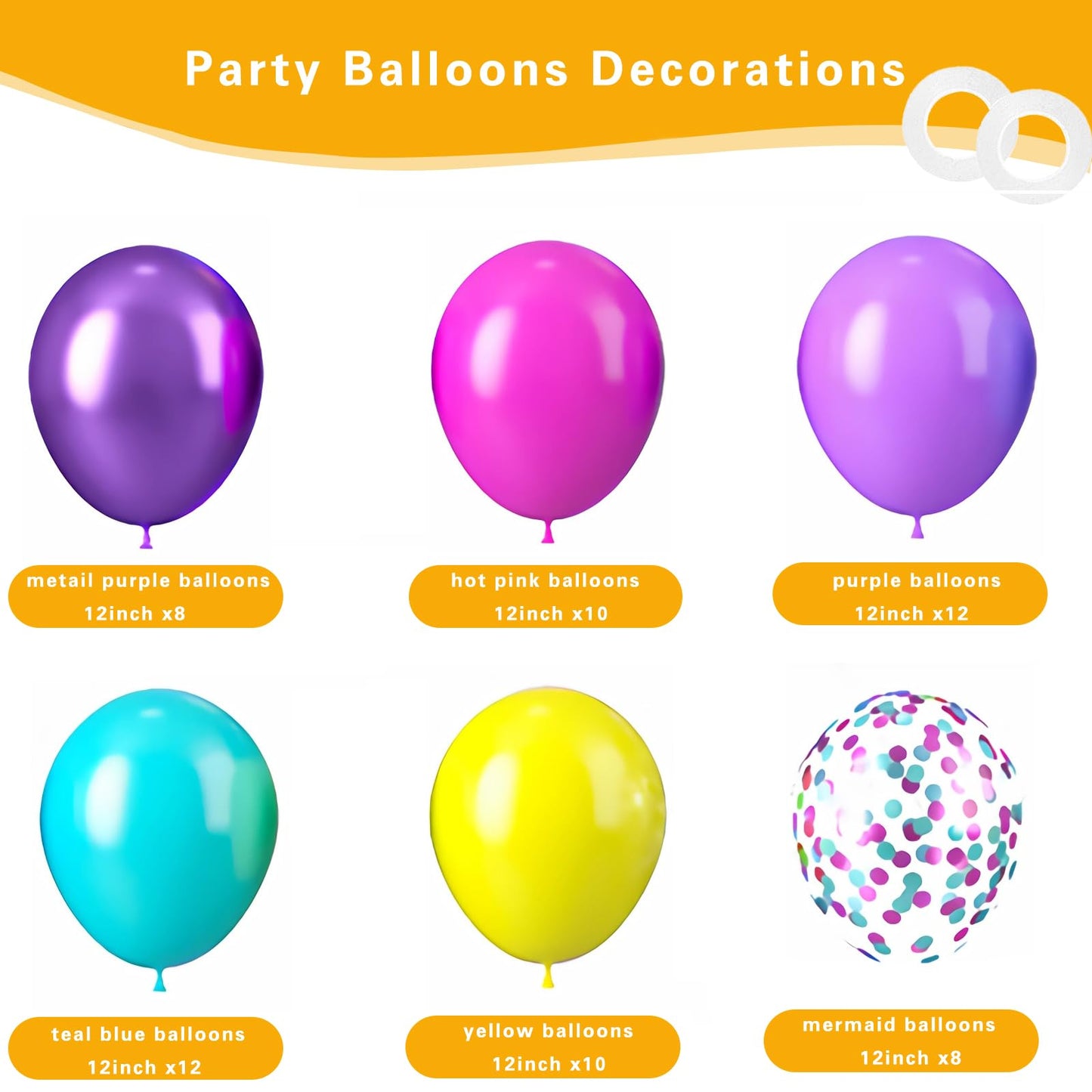Pink Blue Purple Balloons, 12 Inches Hot Pink Purple Teal Yellow Metallic Balloons Confetti Balloons For Birthday Easter Mermaid