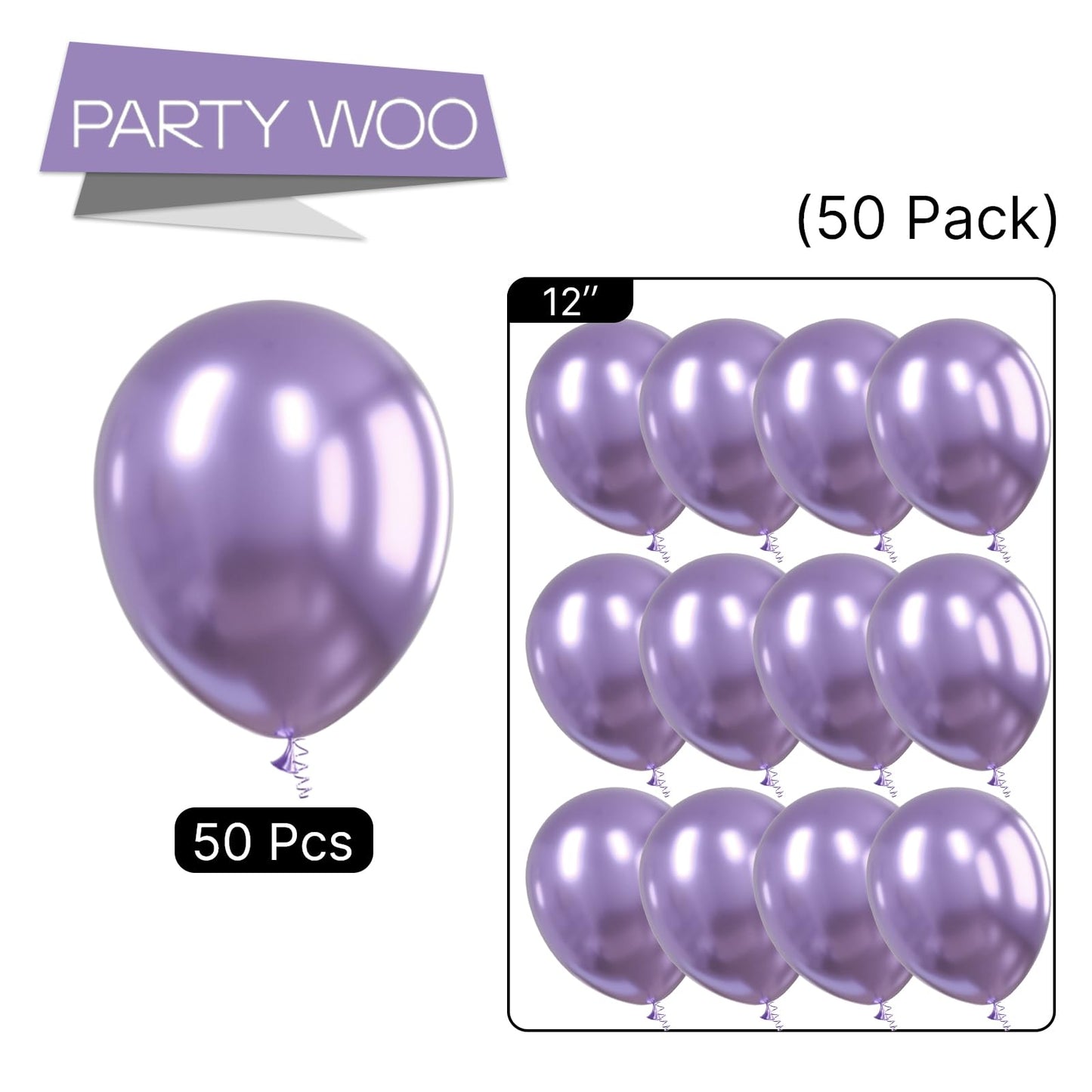 Partywoo Metallic Light Purple Balloons, 50 Pcs 12 Inch Metallic Purple Balloons, Purple Metallic Balloons For Balloon Garland Or Balloon Arch As Party Decorations, Birthday Decorations, Purple-G130