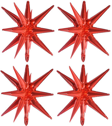 Toniful 4 Pcs 22Inch 4D Huge Red Star Balloons Explosion Star Mylar Foil Balloons For Party Supplies Backdrop Christmas,New Year
