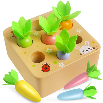 Skrtuan Carrot Harvest Game Wooden Toy For Toddler 1 2 3 Year Old Boys And Girls, Montessori Toys For Baby And Kids Preschool, Educational Toys Shape Sorting Matching Puzzle Gift Toy, Fine Motor Skill