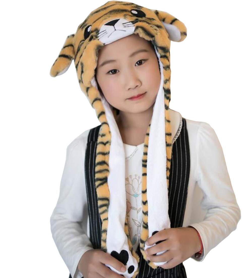 Joyhy Kids Adults Plush Hat Ear Moving Ear Flap Hat With Paw Brown Tiger