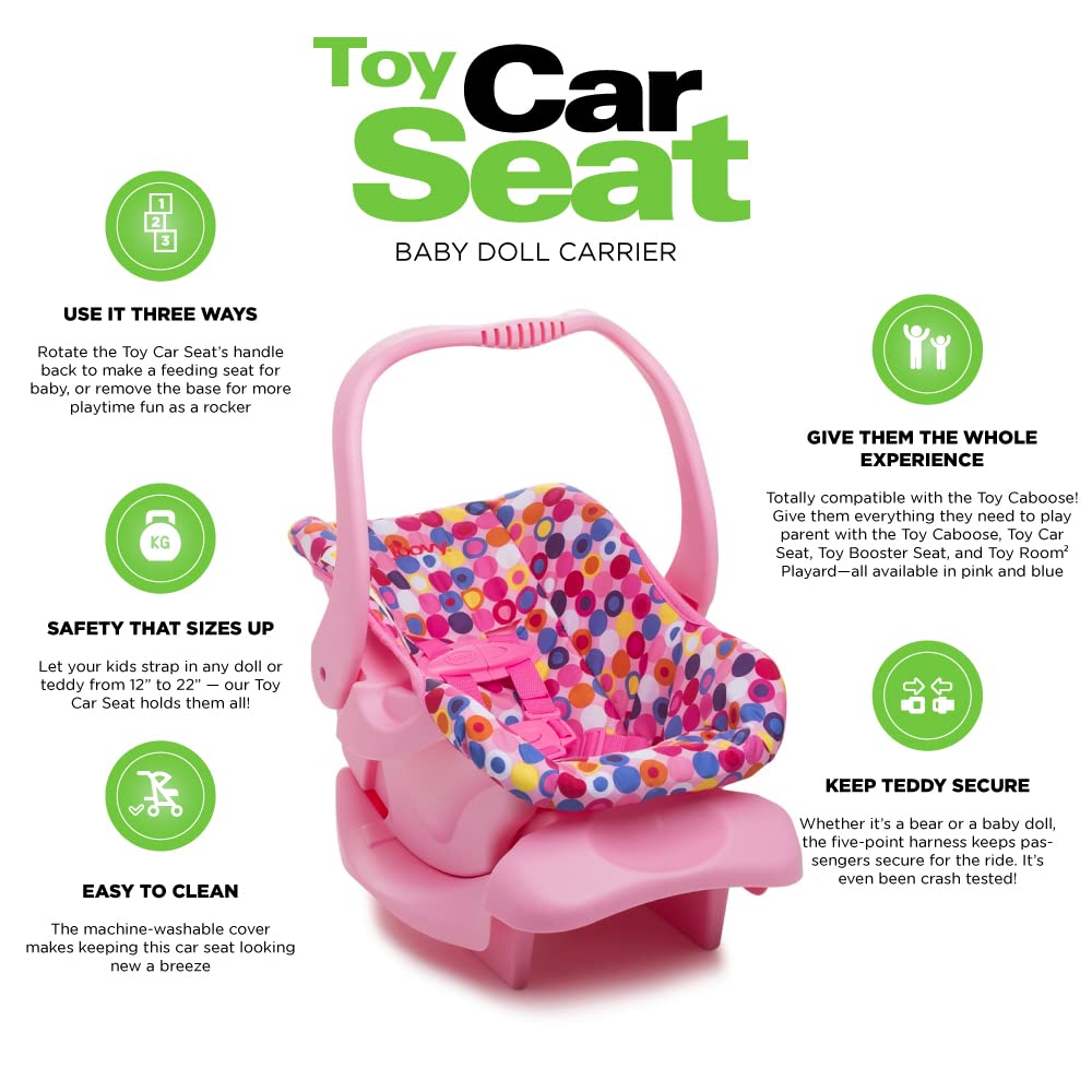 Joovy Toy Car Seat Baby Doll Carrier Featuring Crash-Tested Latch System For Safety, Machine-Washable Cover For Easy Cleaning, And Five-Point Harness - Fits Dolls 12” To 22”, Pink