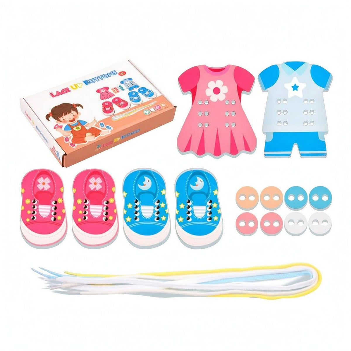 Trendivibe Fine Motor Skills Button Threading Toy Early Learning Lace Threading Toy HandEye Coordination Button Lacing Game Edu