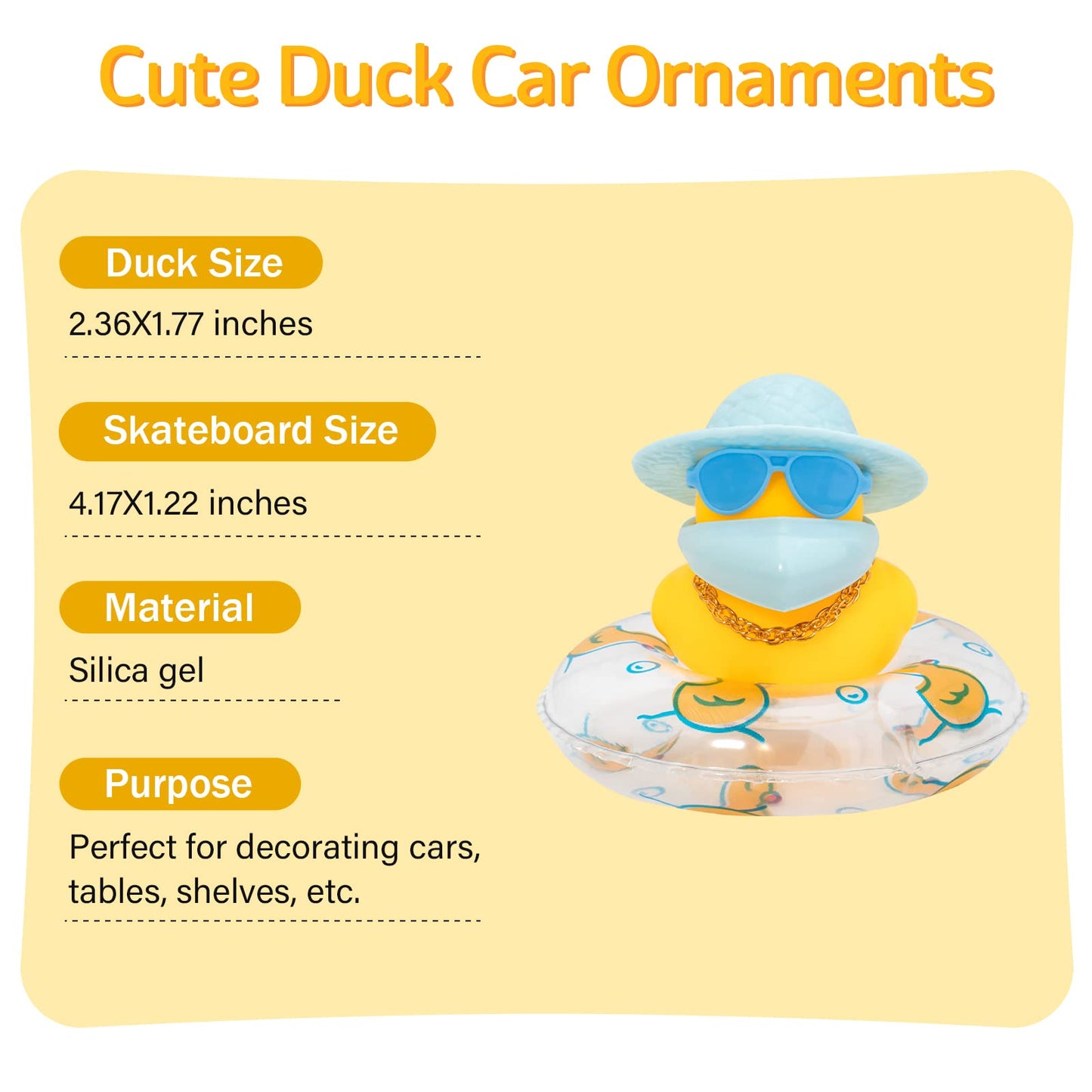 Wonuu Car Duck Rubber Duck Car Ornaments Duck Car Dashboard Decorations With Cute Headband Swim Ring Necklace Sunglasses, A-Blue Hat-Blue Glasses