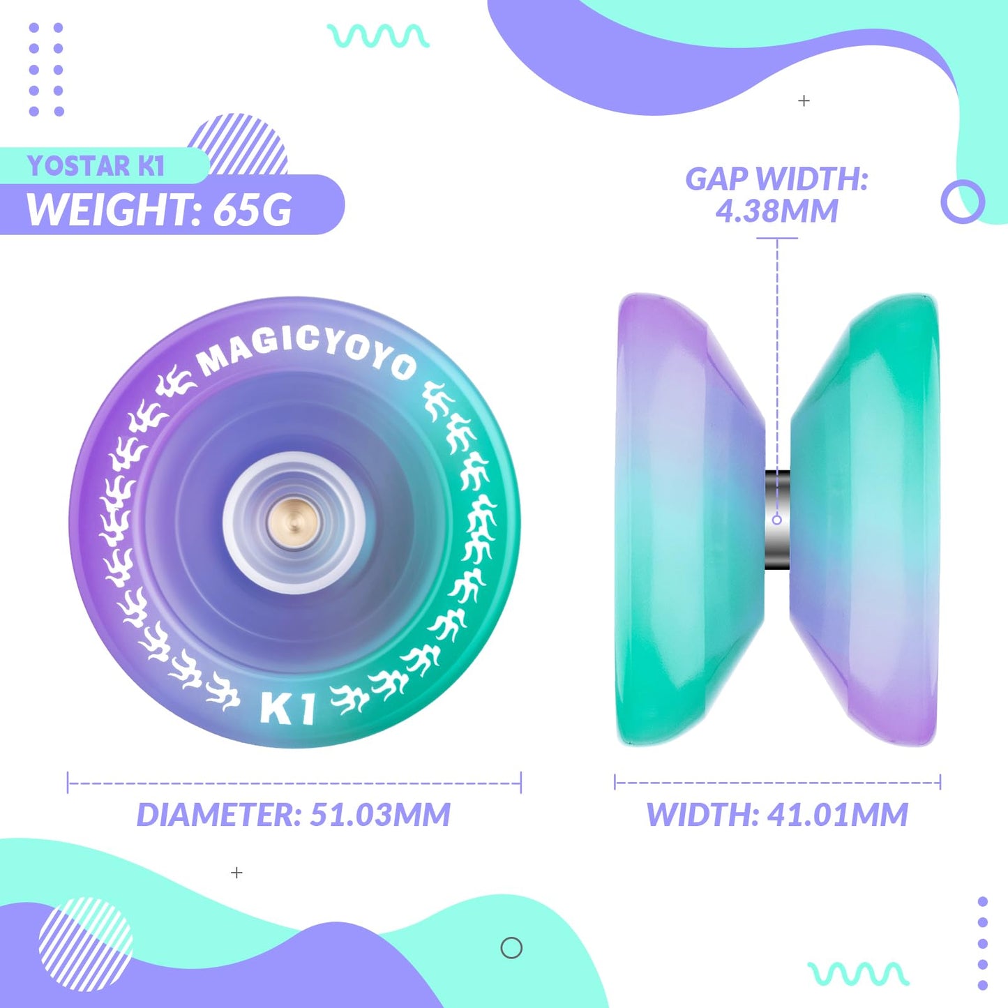 K1 Responsive Yoyo Pro, Trick Yo-Yo For Kids Beginners, Durable Plastic Yoyo With 12 Yo Yo Strings +2 Hubstacks + Yoyo Case Bag + Yo-Yo Glove (Green Purple)