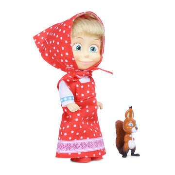 Masha And The Bear 12 Cm Toy Doll | Famous Cartoon | Ideal Gift Set For Girls Kids (Masha With Animal - Red)