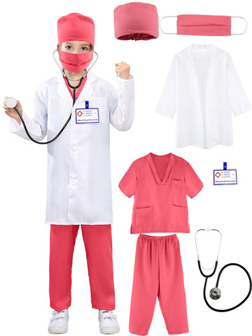Puteraya Kids Doctor Costume Set Surgical Doctor Suit Uniform With Stethoscope Toys For Boys Girls Dress Up
