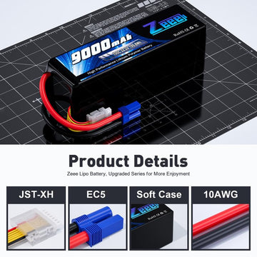 Zeee 6S Lipo Battery 9000mAh 22.2V 100C Soft Case RC Battery EC5 Connector with Metal Plates for RC Car Truck Desert Racer RC Ta