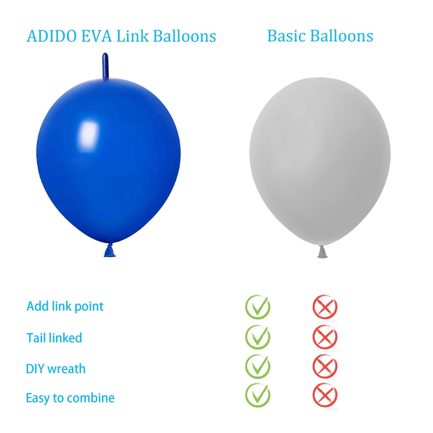 Adido Eva Link Balloons Blue 10 Inch Latex Quick Linkale Balloon 80 Pcs For Birthday, Halloween, Christmas, Party Festival Decor