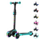 Tonbux Kids Scooter For Age 3-12, Toddler Scooter With 4 Adjustable Heights, Light Up 3-Wheels Scooter, Shock Absorption Design, Lean To Steer, Balance Training Scooter For Kids - Green