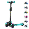 Tonbux Kids Scooter For Age 3-12, Toddler Scooter With 4 Adjustable Heights, Light Up 3-Wheels Scooter, Shock Absorption Design, Lean To Steer, Balance Training Scooter For Kids - Green