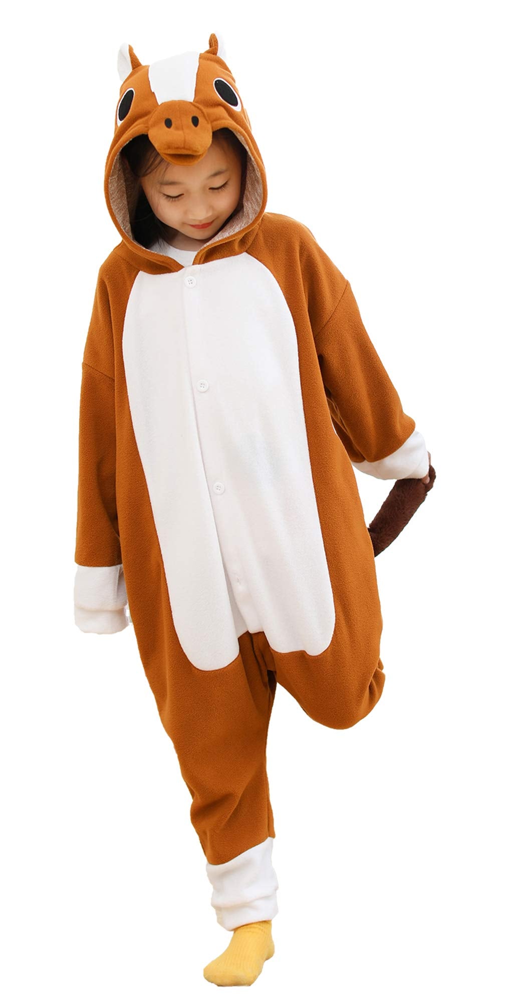 Kianmacar Kids Animal Onesie Kangaroo Pajamas Halloween Costume Cosplay Sleepwear (Brown Horse, 125) 10 Years(Age:Over 10 Years