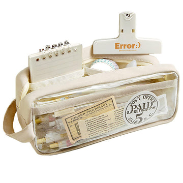Wolpin Large Capacity Pencil Bag, Transparent Cream Pencil Pouch With Zipper Closure Portable Makeup Pouch, Case Cute Stationery