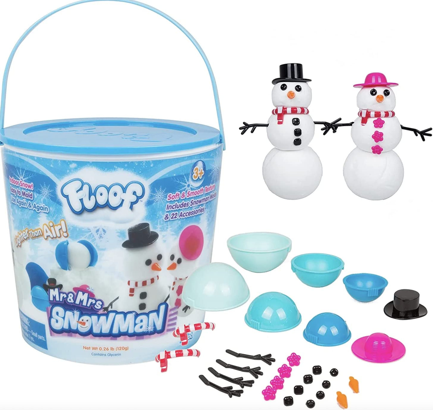 Play Visions Floof Modeling Clay - Reuseable Indoor Snow - Mr. & Mrs Snowman Set With Endless Creations and 22 Molding Accessori