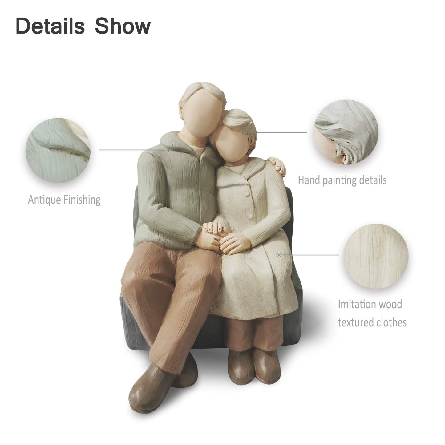 Camsoon Couple Anniversary Sculpted Hand-Painted Figure Gifts Husband And Wife Wedding Figurine Gift, Happy 10Th - 80Th Anniversary Statue For Him And Her Together