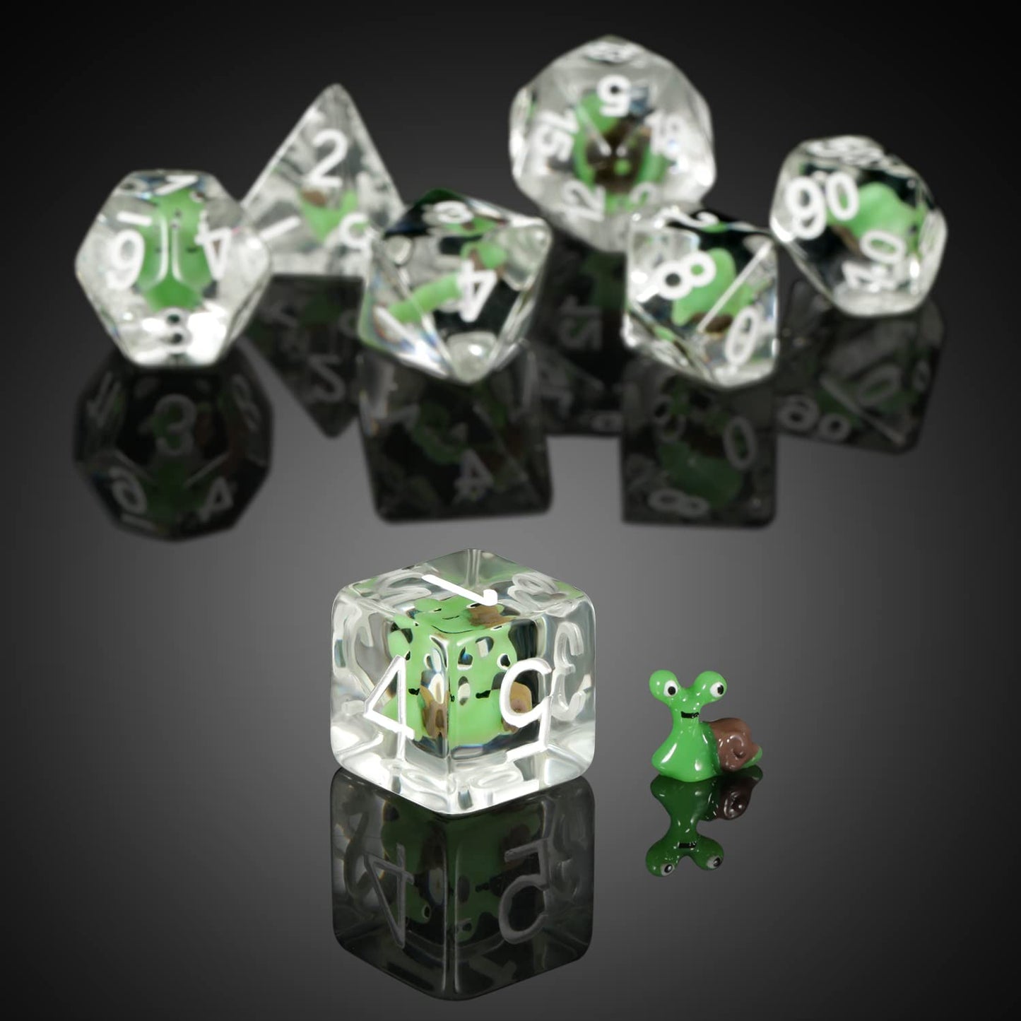 Snail Dice Set DND, DNDND Resin 7 D&D Die with Velvet Bag for Dungeons and Dragons D&D Rolling Games and Tabletop Games(Green Sn