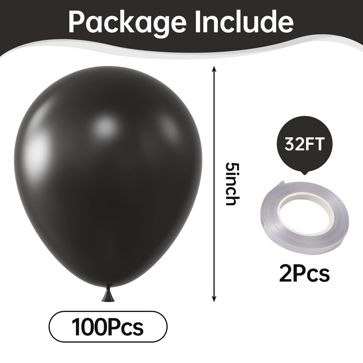 Kalor Black Balloons,100 Pcs 5 Inch Mini Matte Latex Balloons For Balloon Garland Arch, Birthday Decoration, Wedding Party, Baby Shower Decorations